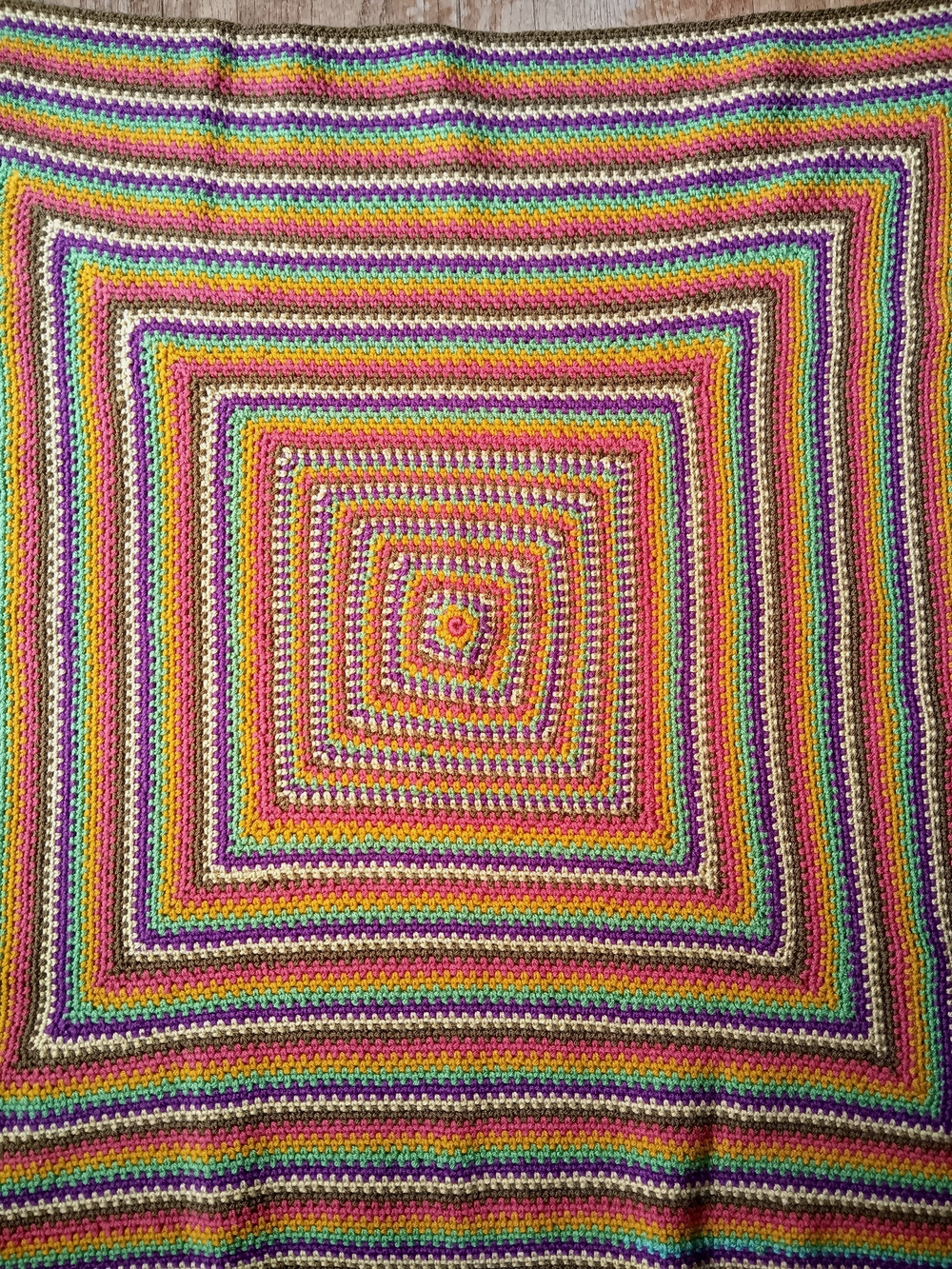 Handmade Multicolor Jeweltones Hand Crocheted Square Afghan Blanket 39" x 39"
